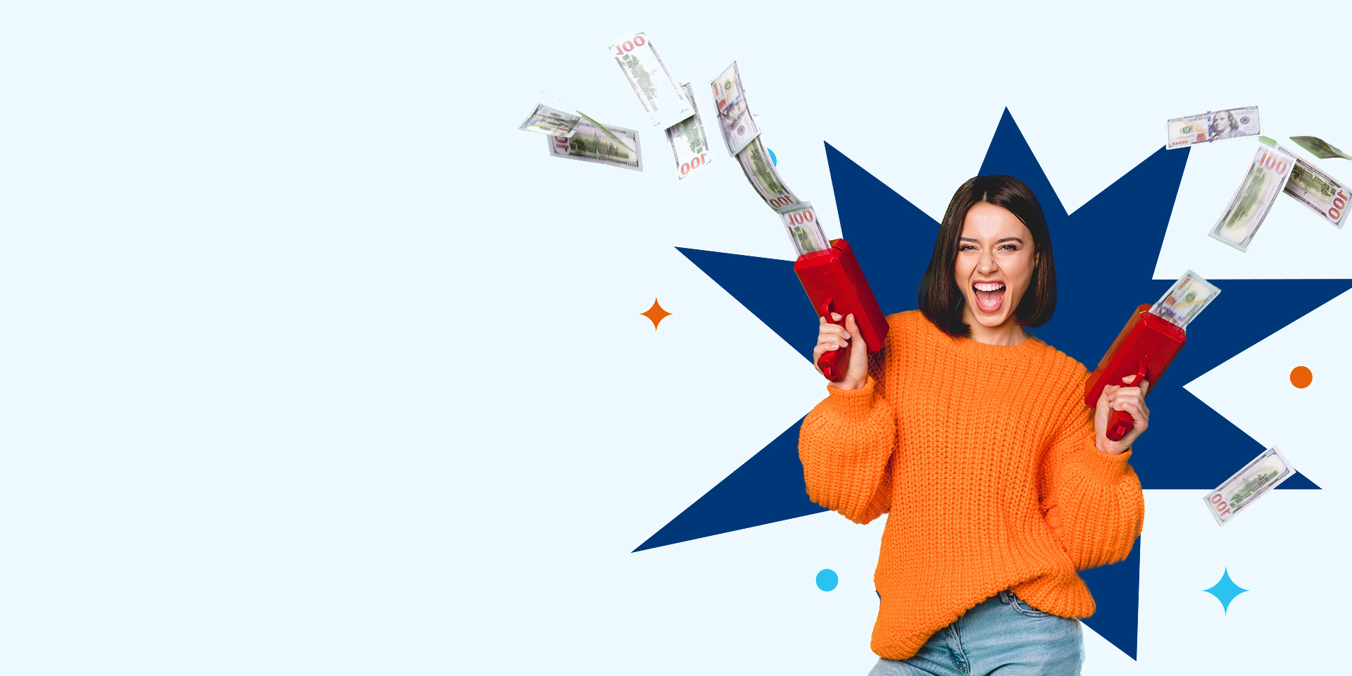 A woman holding a Desert Financial debit card and smiling